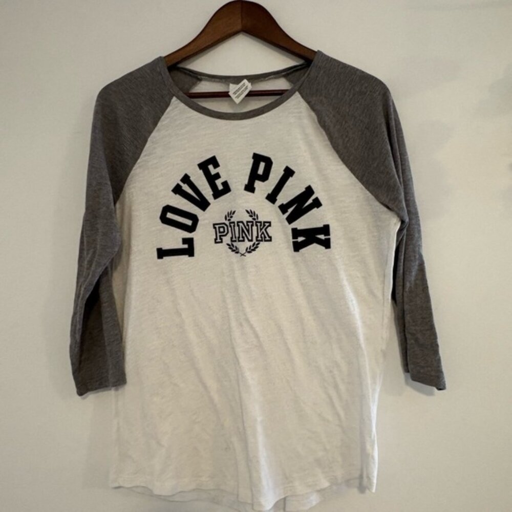 Secret Women's Raglan Sleeve Top - Gray and White Sz large